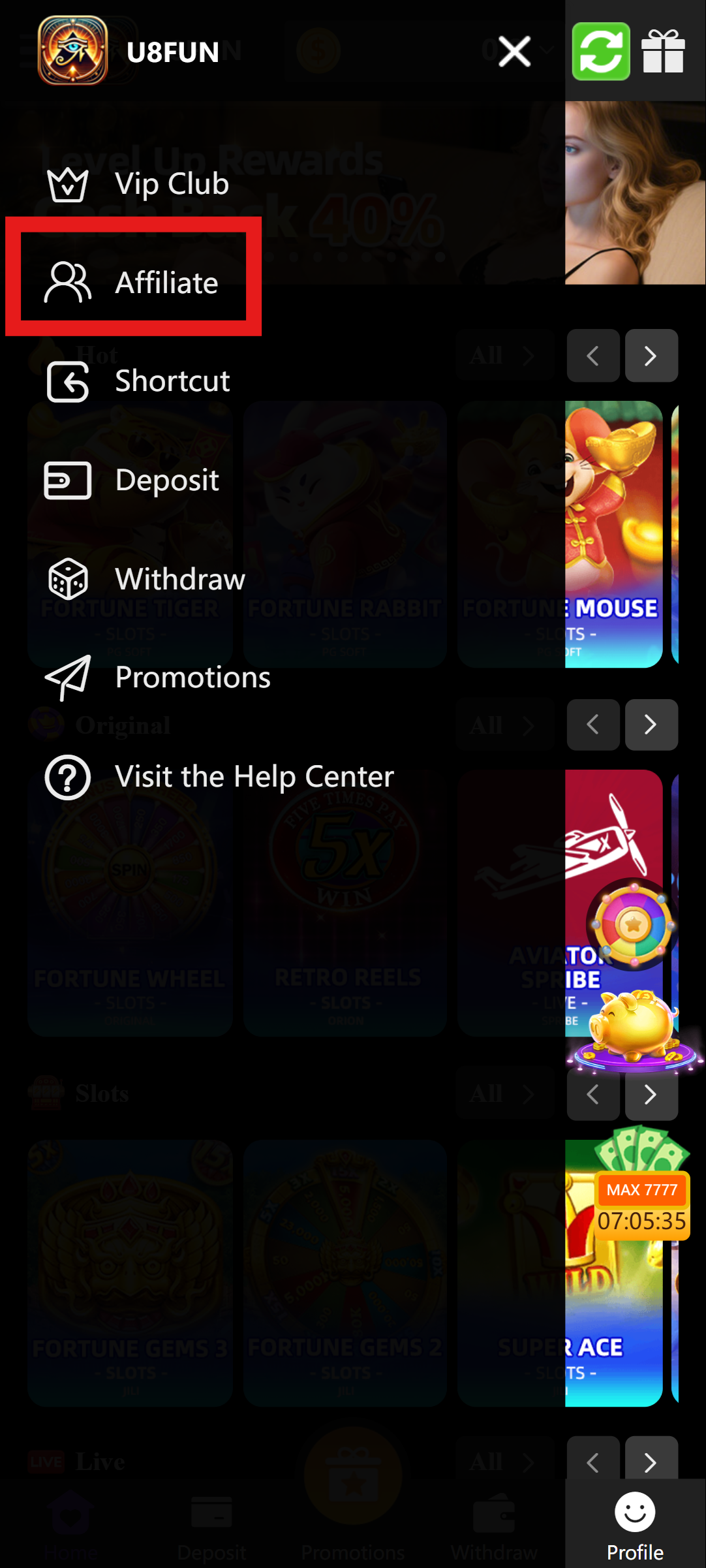 Affiliate program U8fun 2